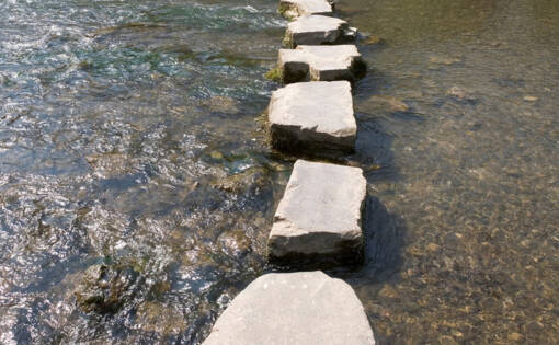 Stepping stones crossing a clear shallow river